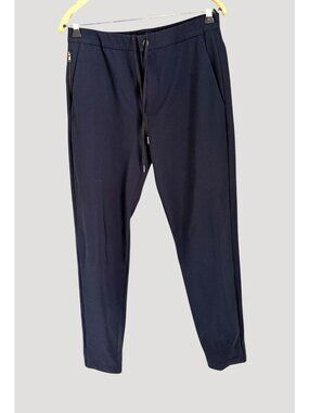 Theory Navy Blue Jogger Pants Small With Elastic Cuffs & Zipper Pockets